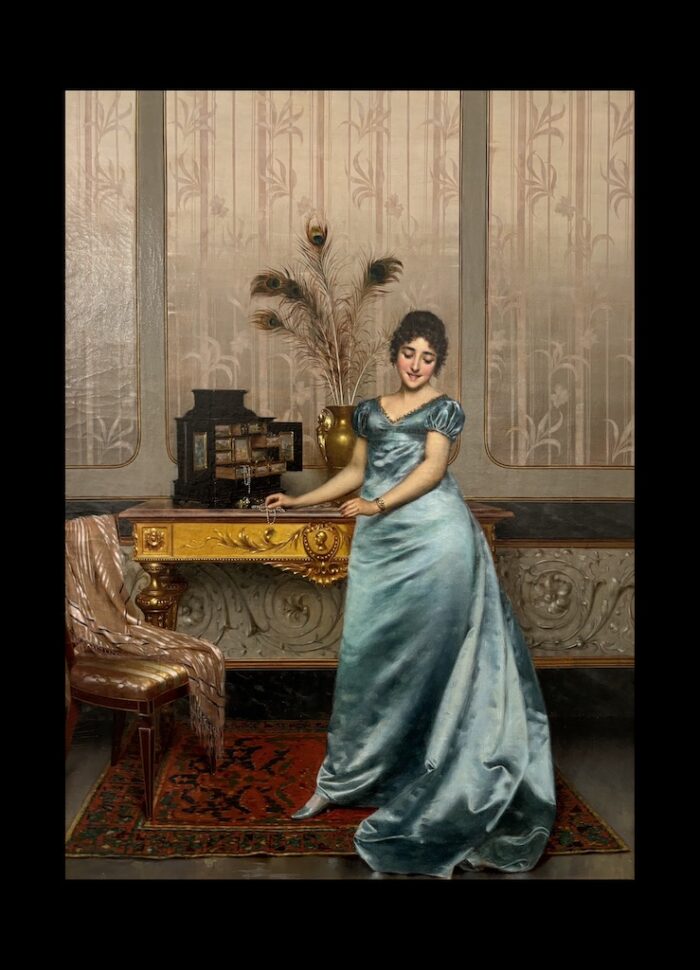 Bashful model by Vittorio Reggianini unframed on a black background.